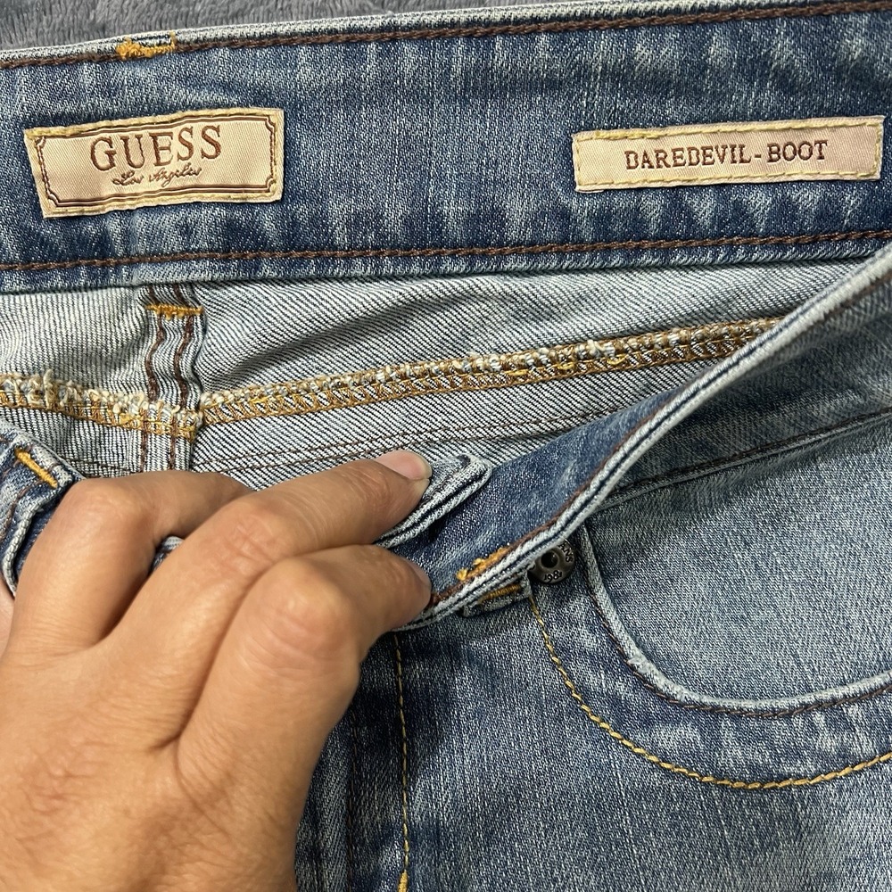 Guess Premium Daredevil Boot Cut Jeans Womens Tag:30/34 (30x32) Blue Low Rise - Picture 2 of 8